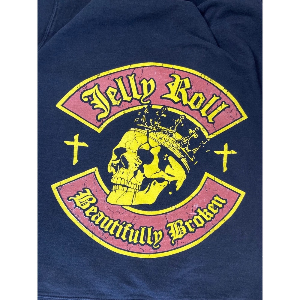 Jelly Roll Beautifully Broken Black Hoodie Skull Graphic Tour Sweatshirt Medium - Picture 11 of 15